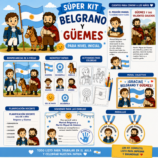 Producto - SUPER KIT MANUEL BELGRANO Y MARTIN GUEMES ADAPTADO PARA NIVEL INICIAL