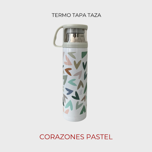 Producto - Termo Tapa Taza Corazones Pastel