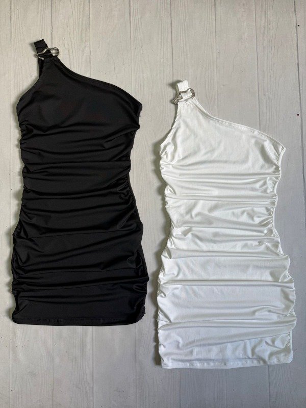 Producto - [7928] Vestido 1 hombro fruncido ''Nube'' microfibra