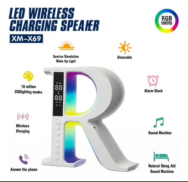 Producto - Parlante R  Bluetooth con Reloj , RGB y Cargador Inalambrico