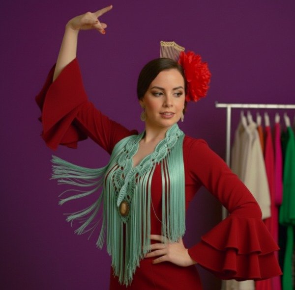 Producto - Tira De Flecos De Seda Para Escote Abanicos Verde agua