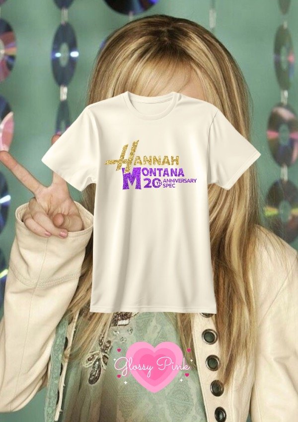 Remera cruda Hannah Montana 20th anniversary vinilo textil glitter