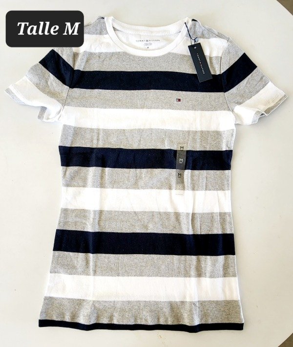 Producto - Remera manga corta Tommy Hilfiger talle M rayada gris