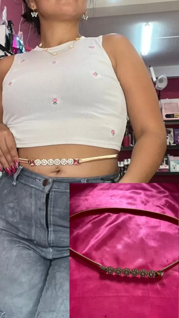 Producto - cinto elástico florcitas stras oro y plata