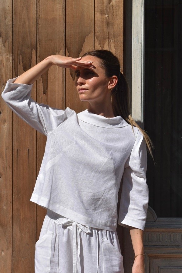 Producto - Blusa sastre cuello alto lino - Blanco