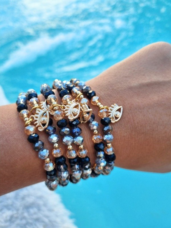 Producto - PULSERA CRISTAL MIX NEGRA OJITO