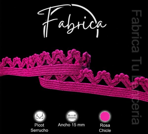 Producto - Picot Serrucho Rosa Chicle 15mm (1 metro)
