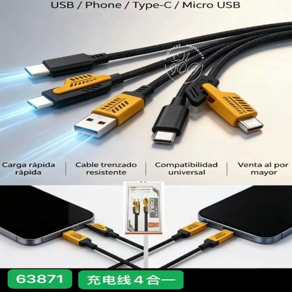 Producto - Cable Usb Tipo C V8 IPHONE MICRO USB 4 EN 1