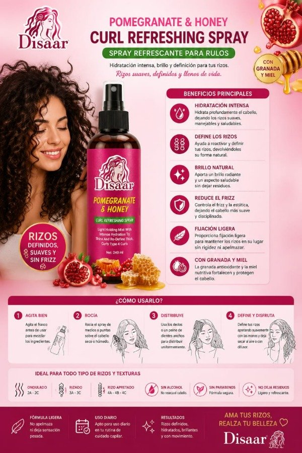 Producto - Spray para Rulos Disaar Pomegranate y Honey Curl Refreshing Spray