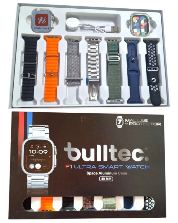 Producto - Reloj smartwatch Bulltec F1 Ultra + 7 mallas + accesorios
