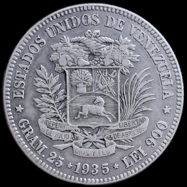 Producto - Venezuela 5 Bolivares 1935 Km#24.2 VF