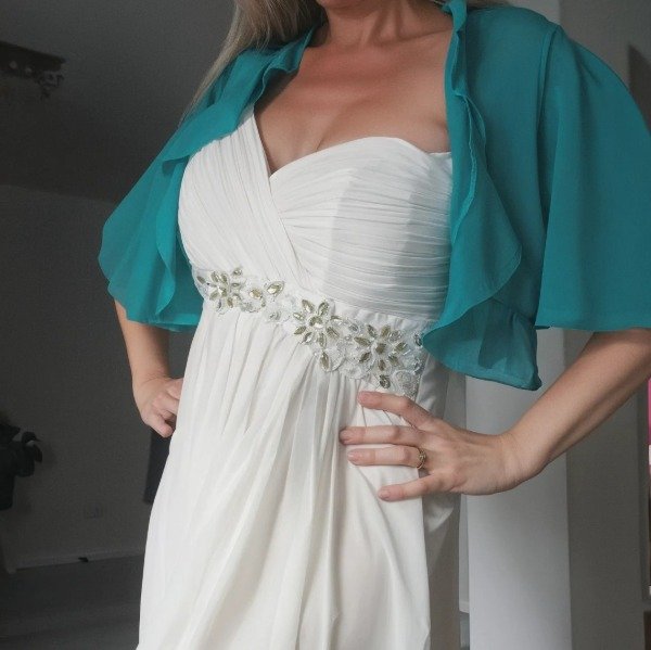 Producto - Saco o bolero de gasa manga corta amplia Turquesa