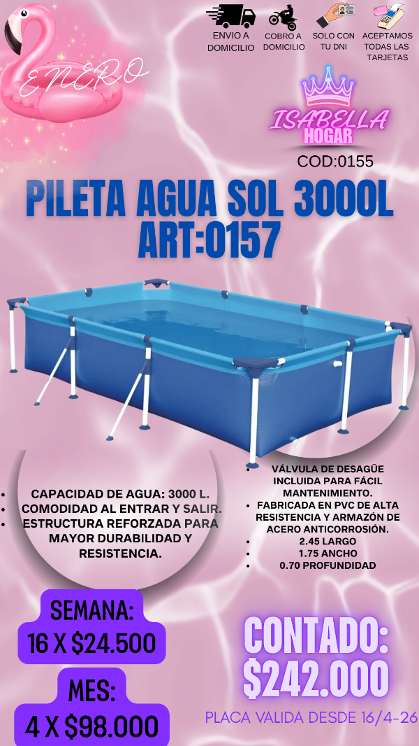 Producto - PILETA AGUA SOL 3000L COD:0155