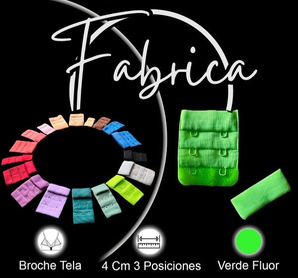 Producto - Gancho de tela Verde Fluor 4cm x 3 posiciones (por unidad)