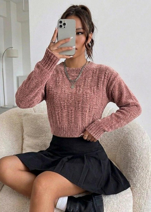 Producto - SWEATER CHENILLE  CORTO CUELLO REDONDO MUJER