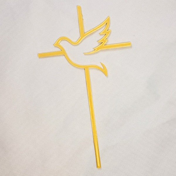 Producto - Cake topper impresion 3D cruz con paloma color dorado