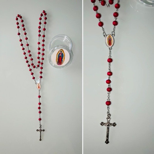 Producto - Rosarios madera roja en cajita cristal por docena
