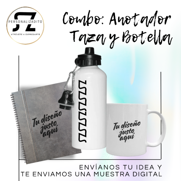 Producto - Combo Botella, Taza y Anotador personalizados