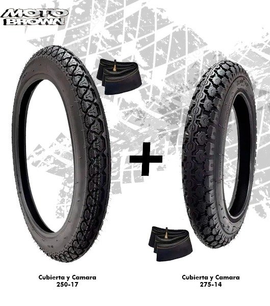 Producto - Cubierta y Camara, delantera y trasera para moto 110cc