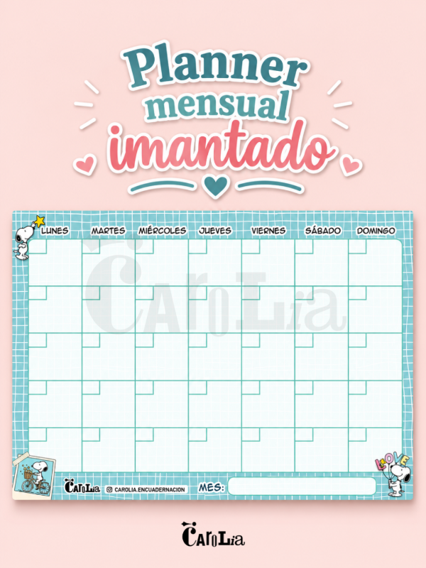 Producto - Planner mensual imantado - Snoopy turquesa -