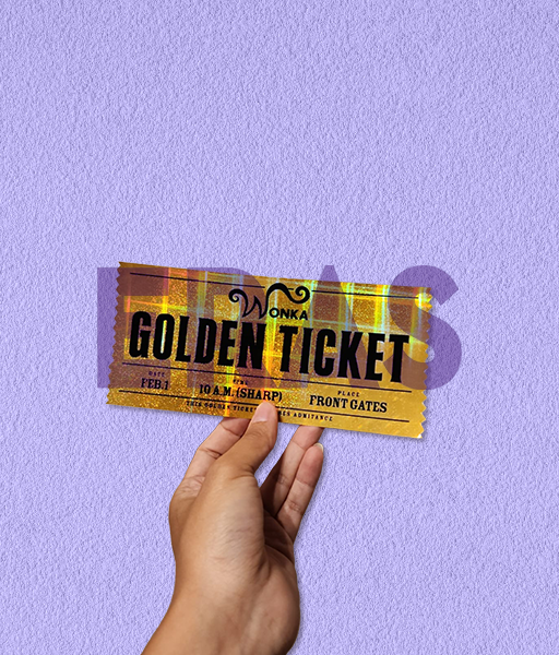 Producto - STICKERS HOLOGRÁFICOS - CHARLIE EN LA FÁBRICA DE CHOCOLATE - TICKET WONKA