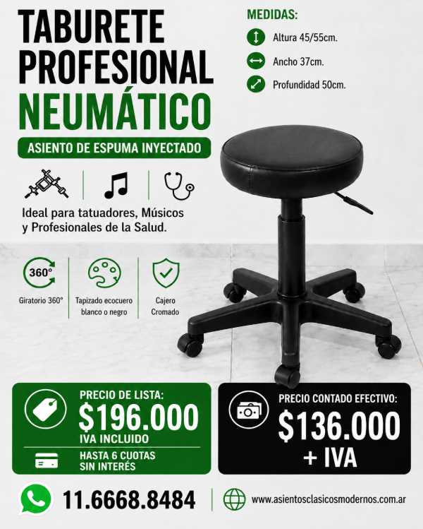 Producto - TABURETE PROFESIONAL REGULABLE, Ideal Para Tatuadores y Personal de Salud!! - 0
