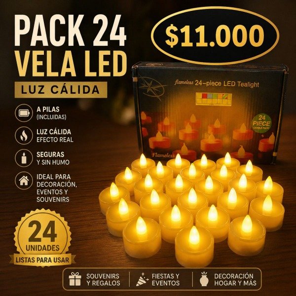 Producto - PACK 24 VELA VELITA LED PILAS LUZ CALIDA DECORACION SOUVENIR