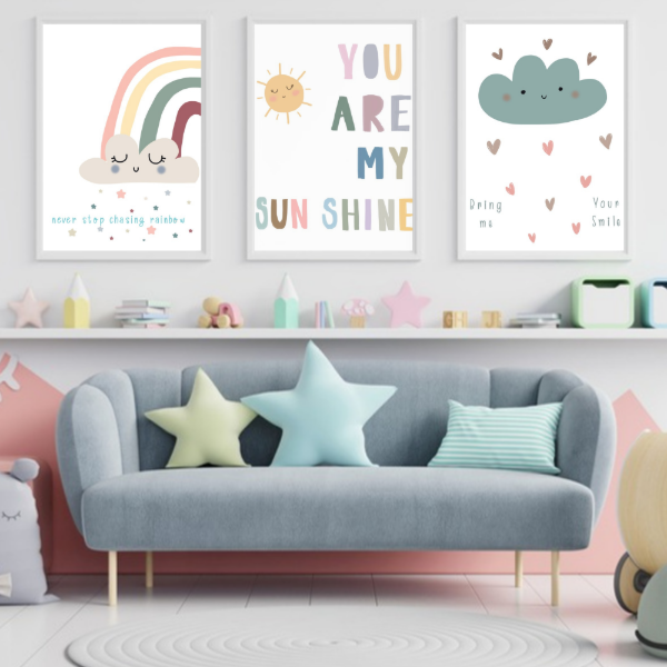 Producto - Set de 6 Laminas Tiernas con mensaje cuarto infantil . LAM-K36