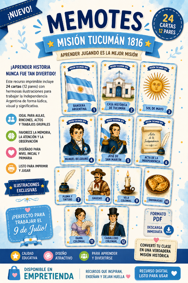 Producto - MEMOTES DE LA INDEPENDENCIA. JUGAMOS Y APRENDEMOS