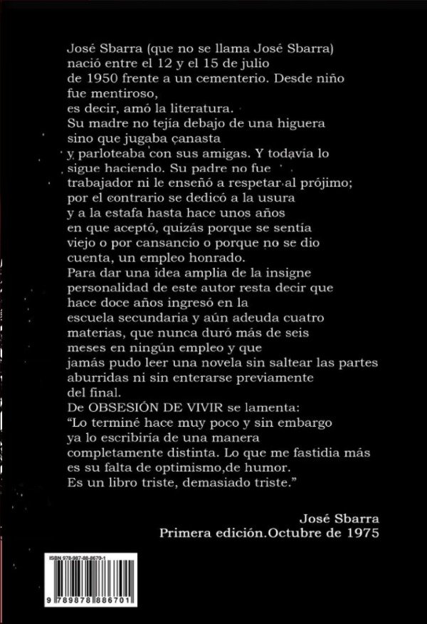 Producto - OBSESIÓN DE VIVIR - JOSÉ SBARRA - SBARRA EDIC - 1