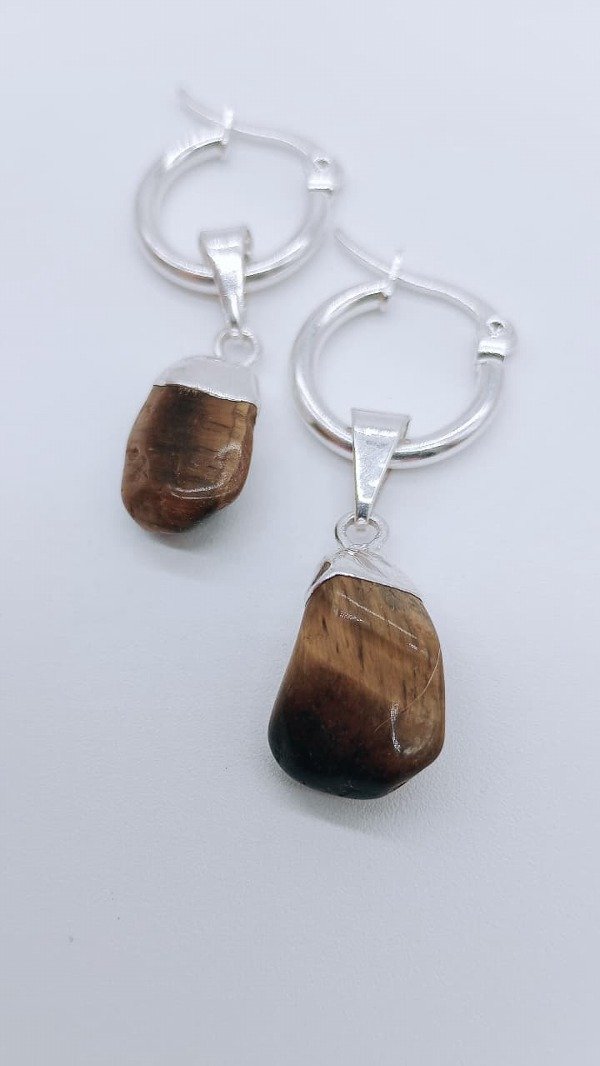 Producto - AROS OJO DE TIGRE CON BAÑO DE PLATA