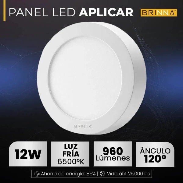 Producto - PLAFON PANEL LED REDONDO APLICAR 12W FRIO BRINNA - 1