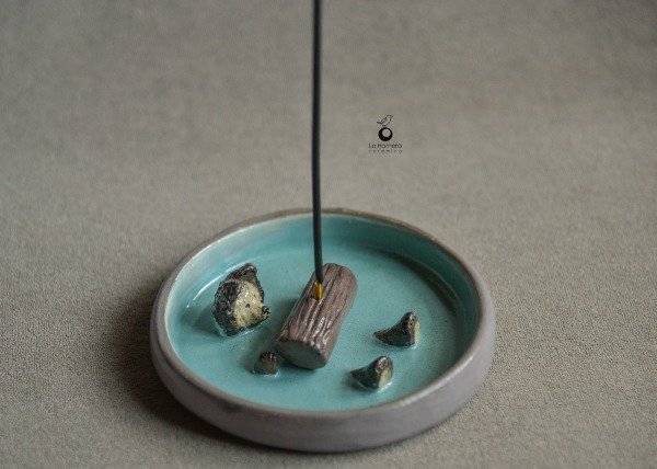 Producto - Porta Sahumerio Y Espiral Cerámica Artesanal De Autor 12cm - 9