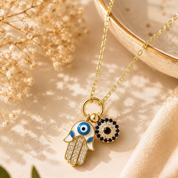 Producto - Collar manito y ojito en Plata 925 Dorado - 0