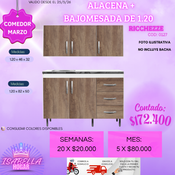 Producto - ALACENA + BAJOMESADA 1.20 DE MELAMINA RICCHEZZE