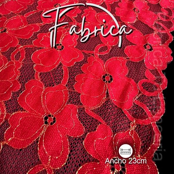 Producto - PS328 Puntilla Rojo Carmín con Lurex. Medida: 23cm (por metro)