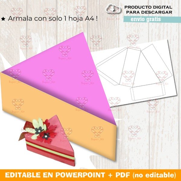 Producto - Plantilla Editable Cajita Porcion de Torta