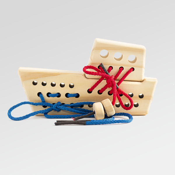 Producto - Barco de Enhebrado de madera - 10 cm - Juguete Waldorf Montessori