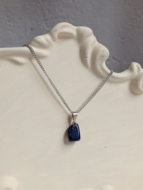 Producto - Collar SERENIDAD piedra AVENTURINA AZUL - Acero quirúrgico
