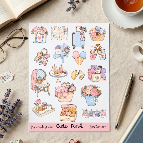 Producto - Plancha de stickers: Cute Pink