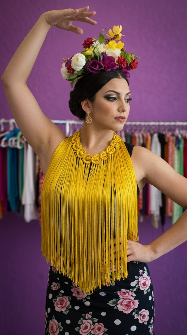 Producto - Collar De Flecos De Seda Círculos Amarillo - 0