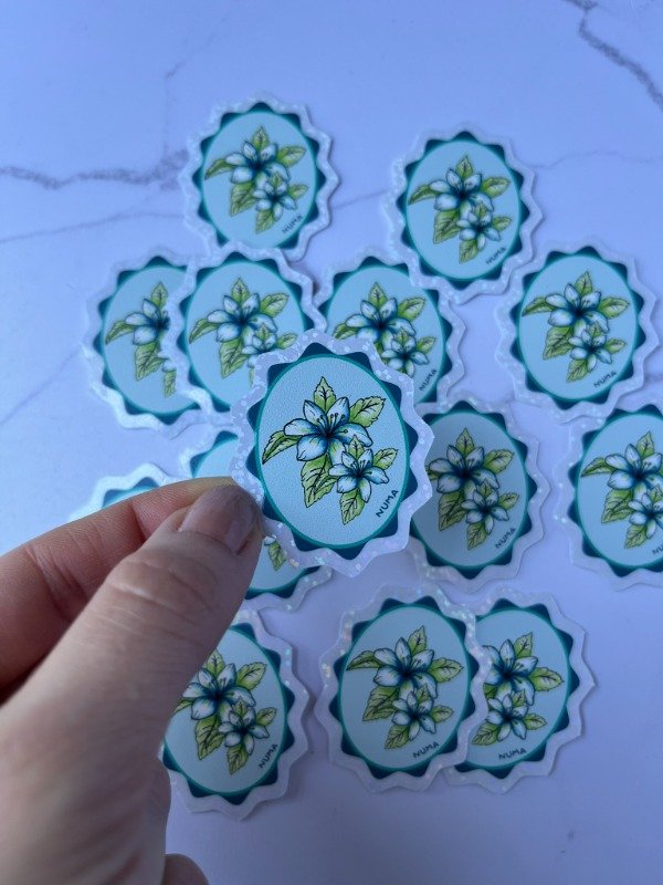 Producto - Sticker vinilo glitter CUADRITO FLORES AZULES