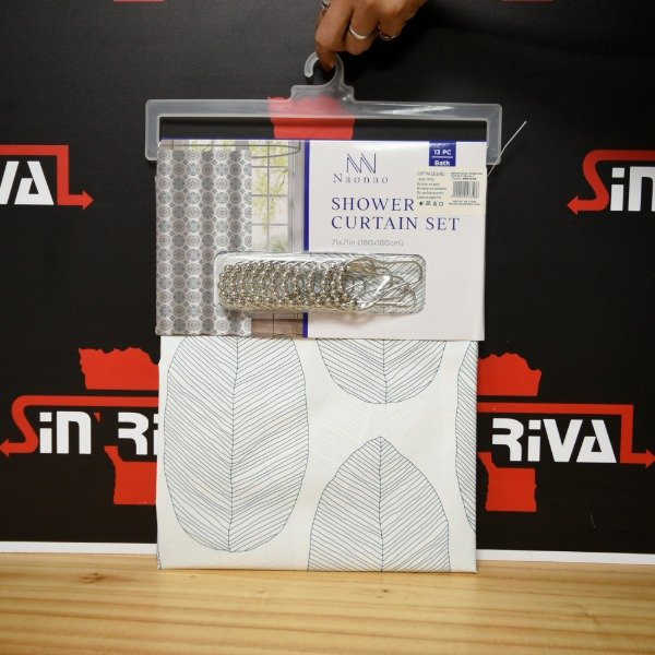 Producto - CORTINA DE BAÑO 1.80X1.80MTS + 12 GANCHOS 53356