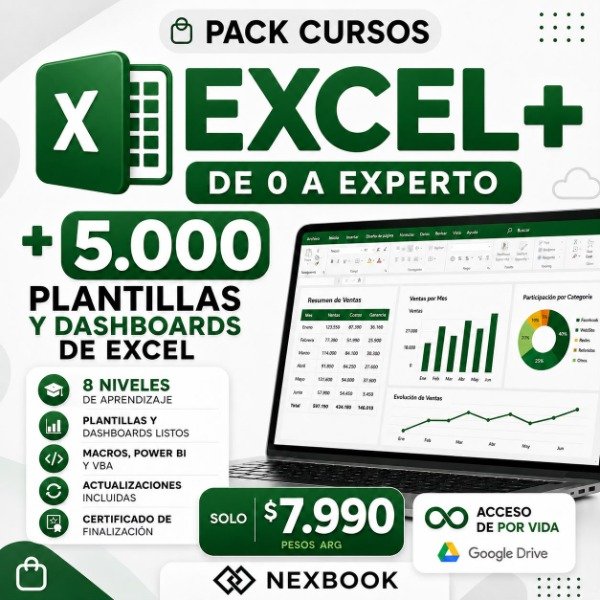 Producto - CURSO DE EXCEL DE 0 A EXPERTO + 5.000 PLANTILLAS Y DASHBOARDS