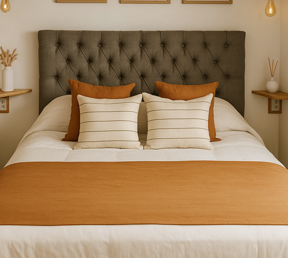 Producto - Set 2 Almohadones 40x40 + Pie de Cama 2x85 Canela