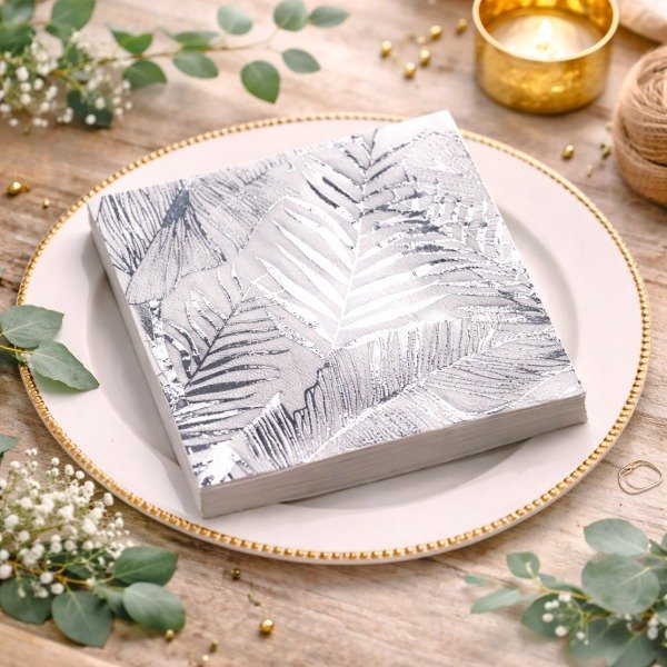 Producto - Servilleta Plata y Blanco Hojas x 12