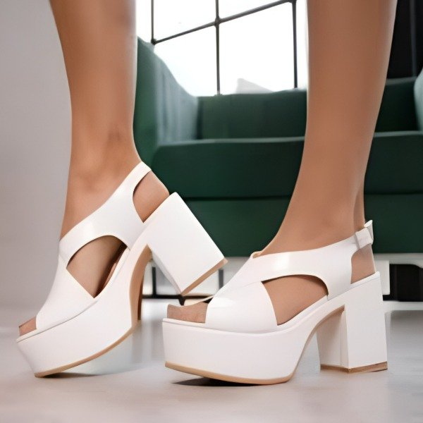 Producto - Sandalias Cruzadas charoladas white (Talle 38)