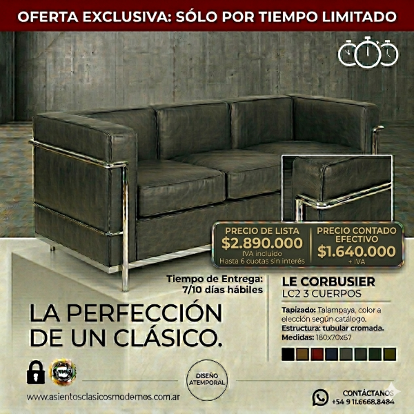 Producto - Sillón LC2 3 Cuerpos, Tapiz Talampaya, Estructura Tubular Cromada!!