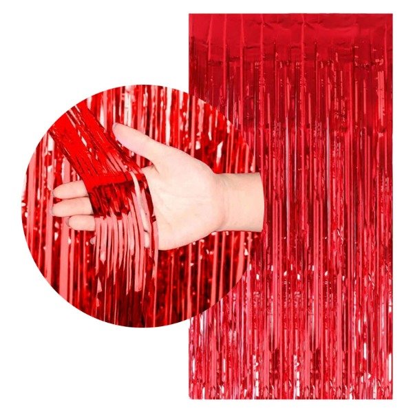 Producto - Cortina lluvia metalizada color rojo
