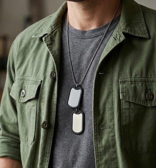 Producto - Doble Placa De Identificacion Militar Goma Acero Grabado - 1